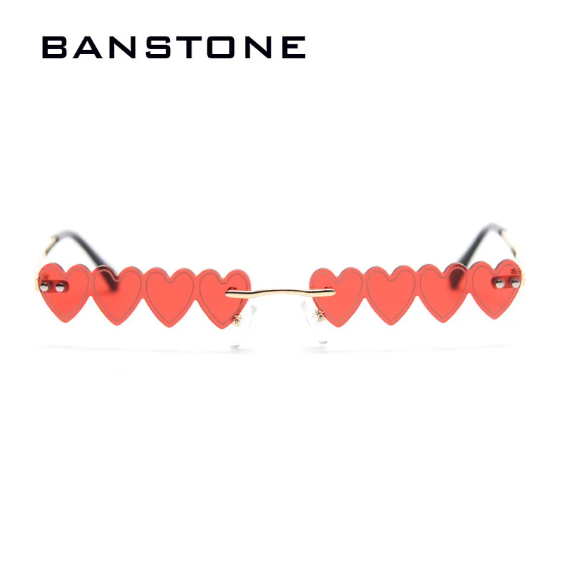 

BANSTONE Rimless Punk Sunglasses Women Luxury Fashion Red Pink Heart Unique Rectangle Sun Glasses for Female Vintage Lunette