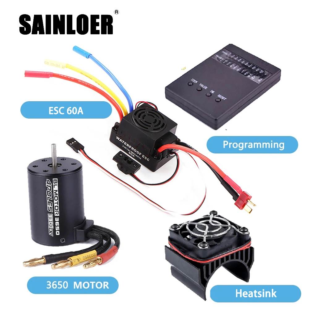 

SAINLOER Waterproof 3650 3100KV 3900KV 4300KV KV5200 Brushless Motor with 60A ESC w/ Program Card Combo for 1/10 RC Car Truck