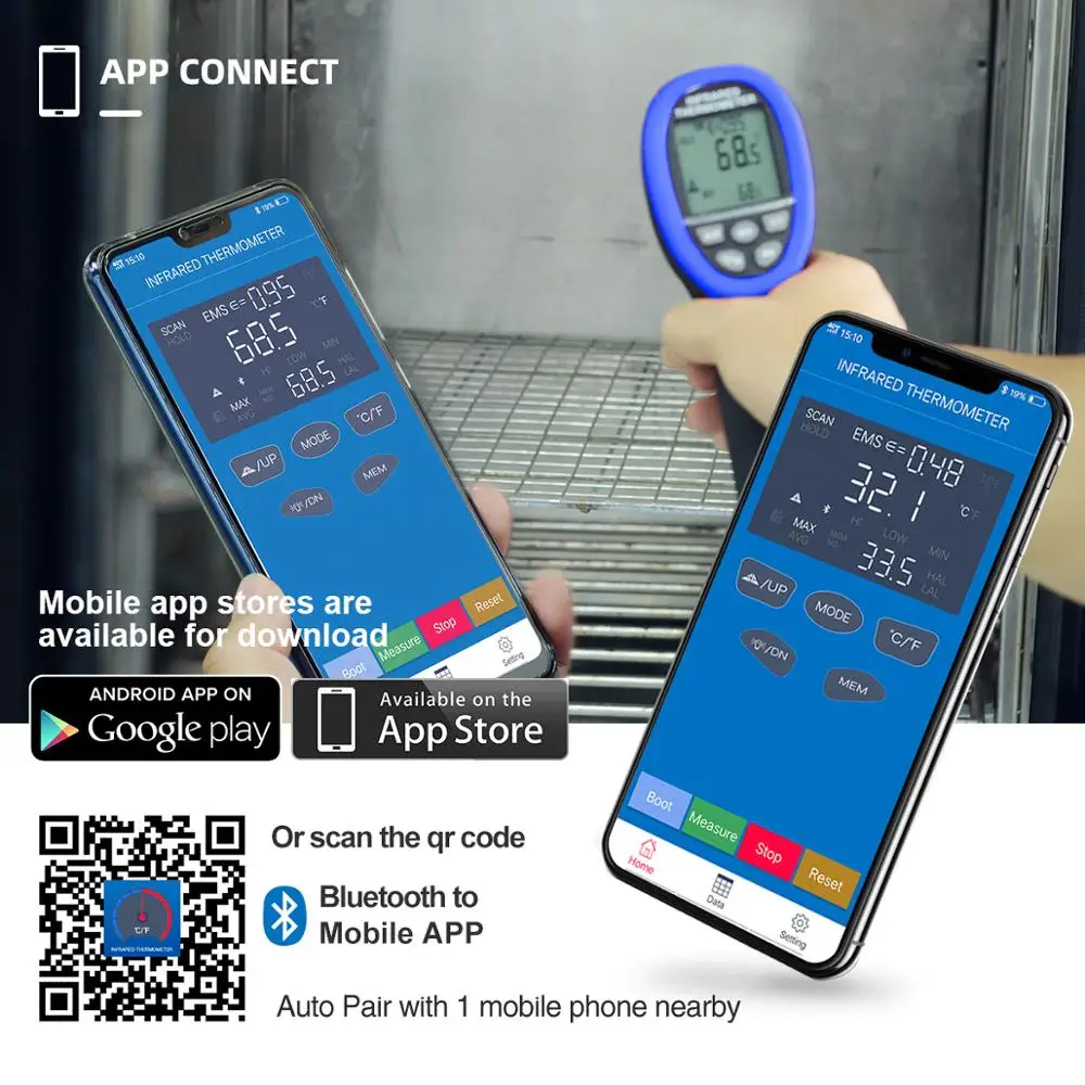 HoldPeak HP 985C APP ИК инфракрасный термометр для измерения температуры рукоять 50 800C/ 58