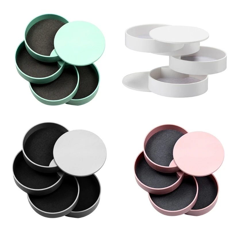 

Female Small Jewelry Storage Box Earring Rack 4-Layer Rotating Accessories Storage Tray Bracelet Cover with Ring