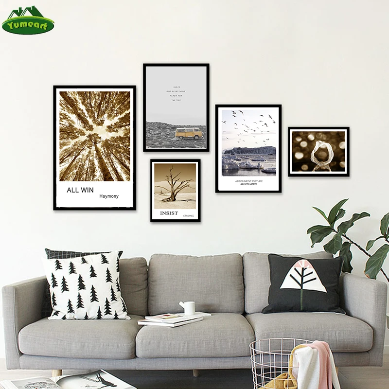 Дорожный автомобиль золотое дерево пейзаж холст настенные художественные