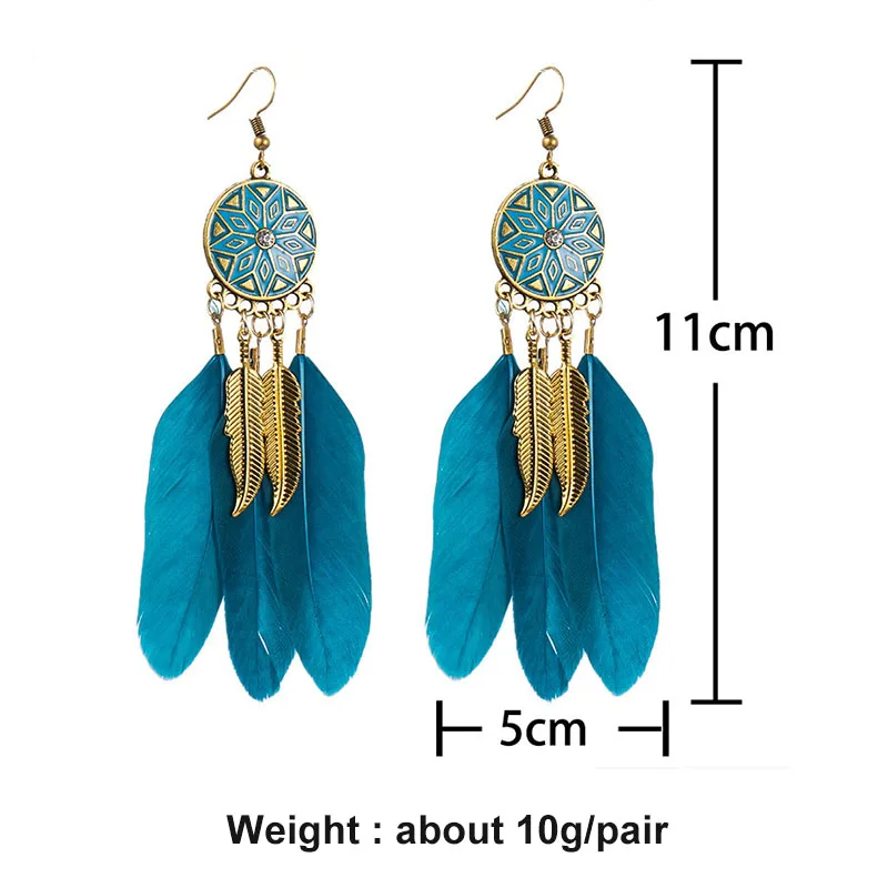 

Ethnic Long Feather Earrings for Women Geometric Star Enamel Charm Earrings Hanging Handmade Long Earrings Boho Jewelry 2020