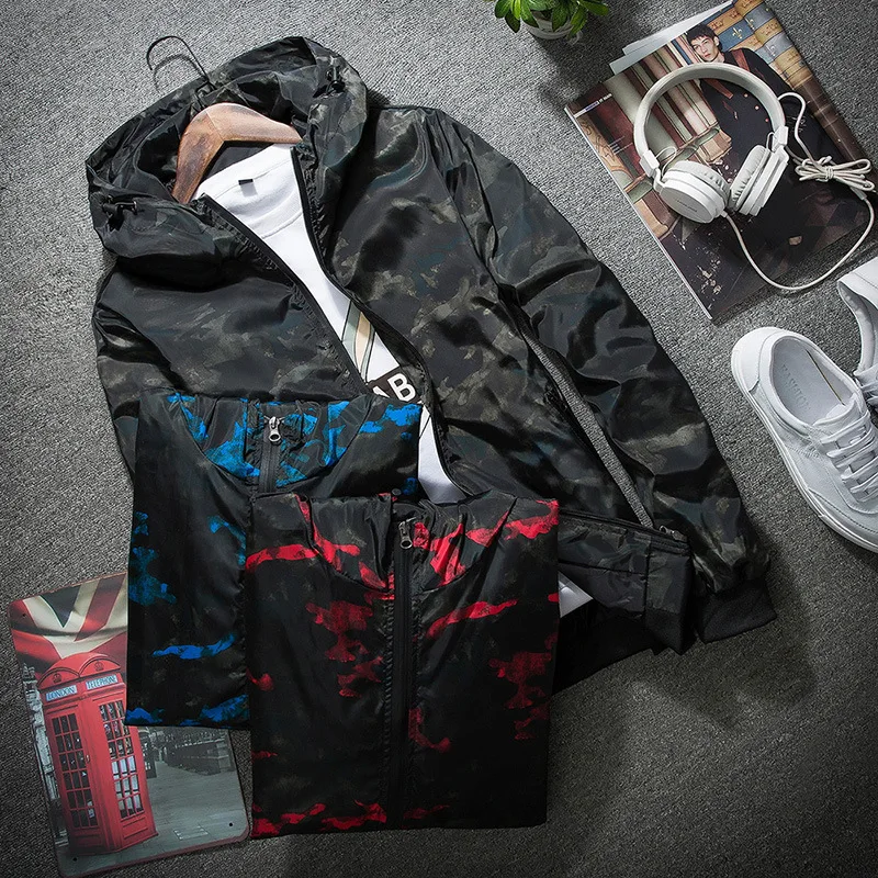 Куртка мужская с капюшоном модная Водонепроницаемая ветровка камуфляжным