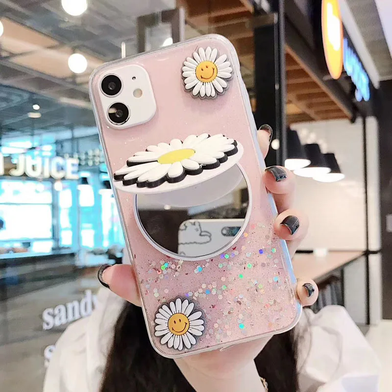 

Glitter Starry Sky 3D Daisy Makeup Mirror Soft Case for Xiaomi Redmi Note 9 Note 8 Case for Note 8T Note7 Note4 Note10 Pro Cover