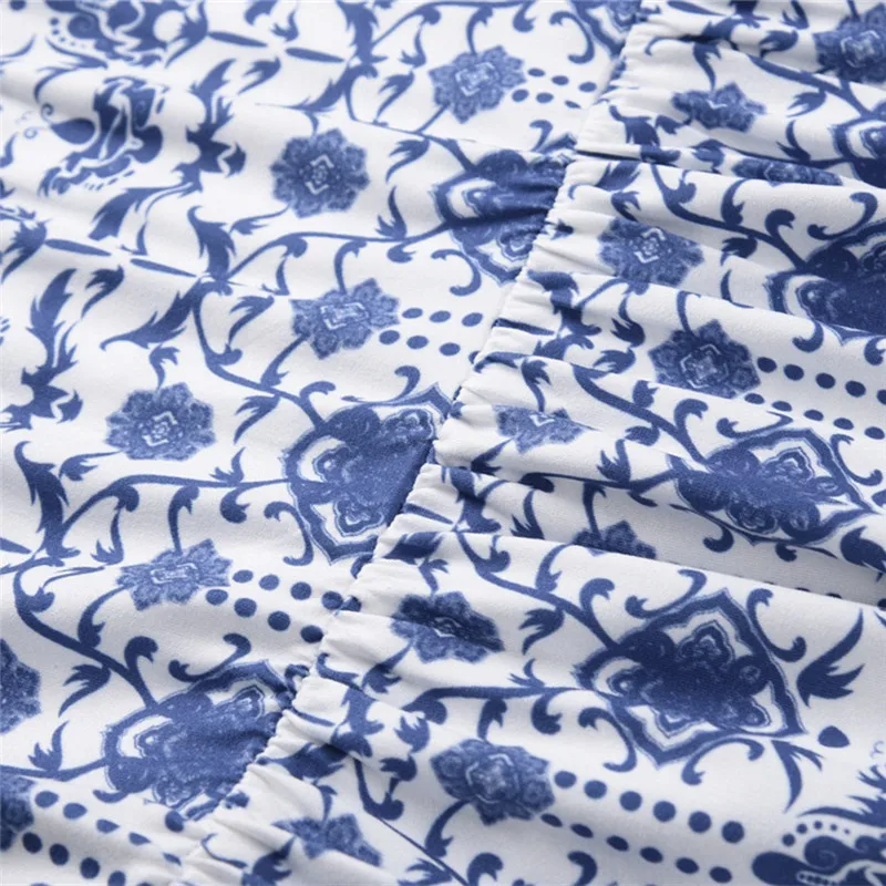 

2021 New Summer Women's Sexy Waist Halter Printed Dress For Ladies Blue Floral Casual Spaghttti Strap Long Dresses Fashion