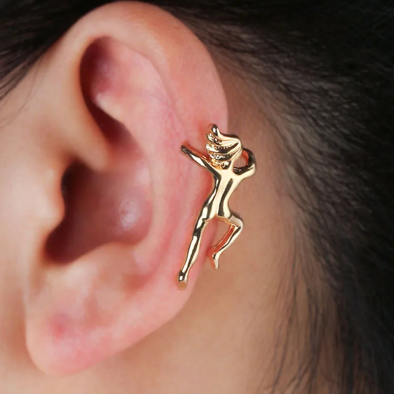 

1PC Gold Silver Color Figure Shaped Earrings Ear Clip Climbing Women Climber Ear Cuff Non Pierced Ear Clip Cartilage Earrings