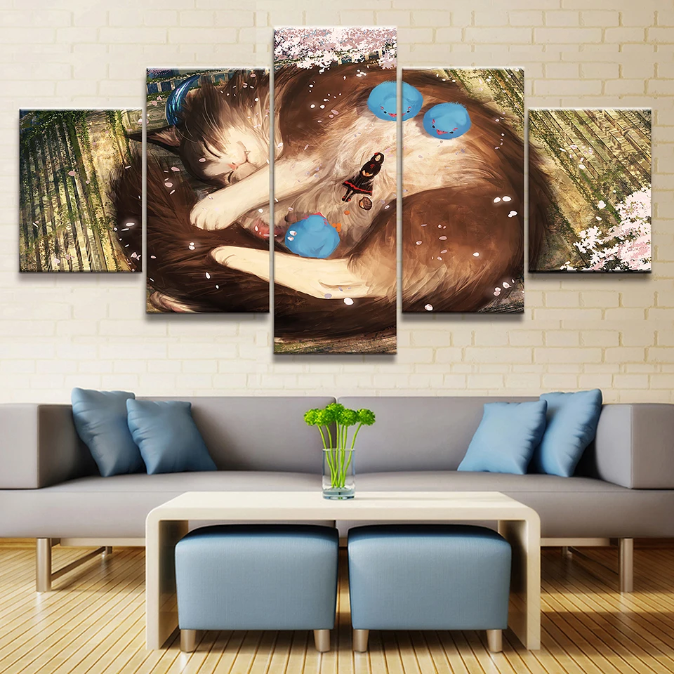 

Wall Art HD Prints Home Decoration 5 Pieces Animal Cat Canvas Painting Lovely Modular Pictures For Living Room Artwork Poster
