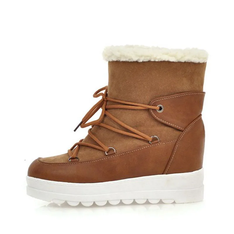 ZALAVOR/Зимние ботильоны на платформе теплая пушистая обувь шнуровке женская из
