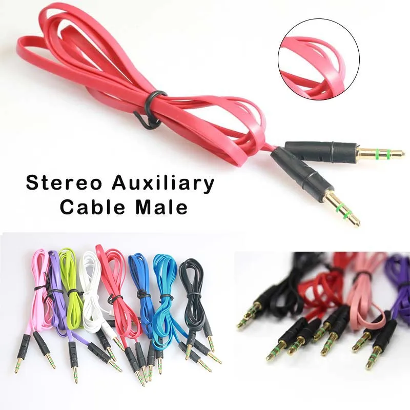 

Copy T 3.5mm Multi color Auxiliary Cable Audio Cable Male To Male Flat Aux Cable 1m Car-styling drop shipping Fashion Phone