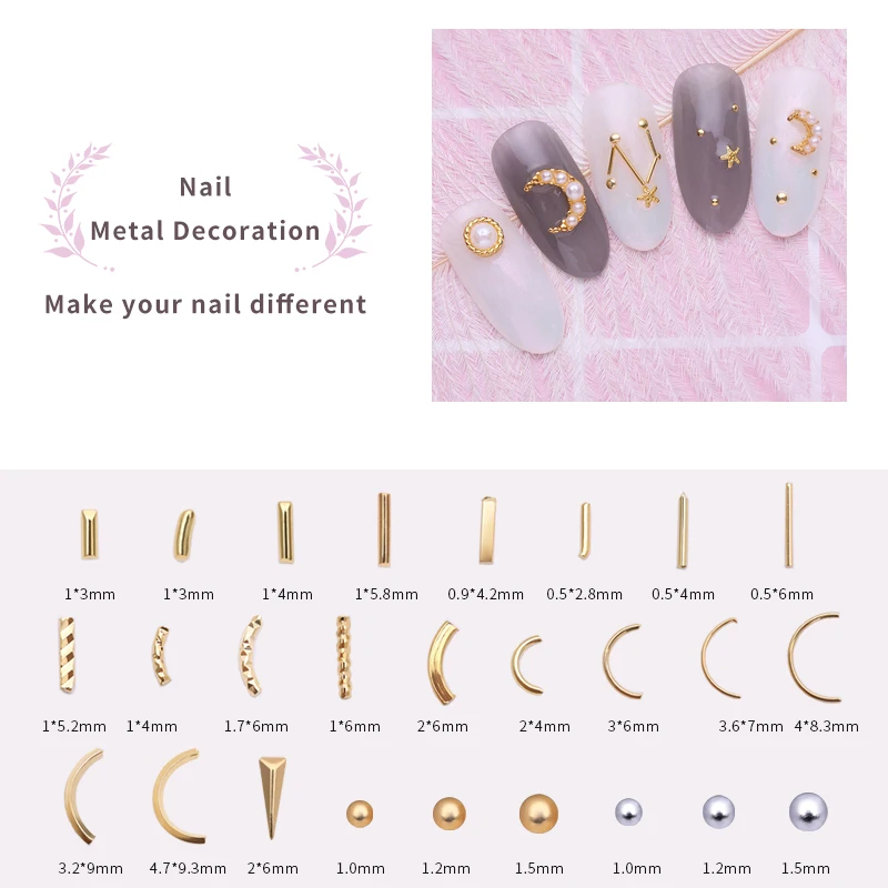1 Bag Silver Gold Metal 3D Nail Rivets Rhinestones Flat Bottom Multi Size Nails Accessories Studs DIY Art Decorations | Красота и