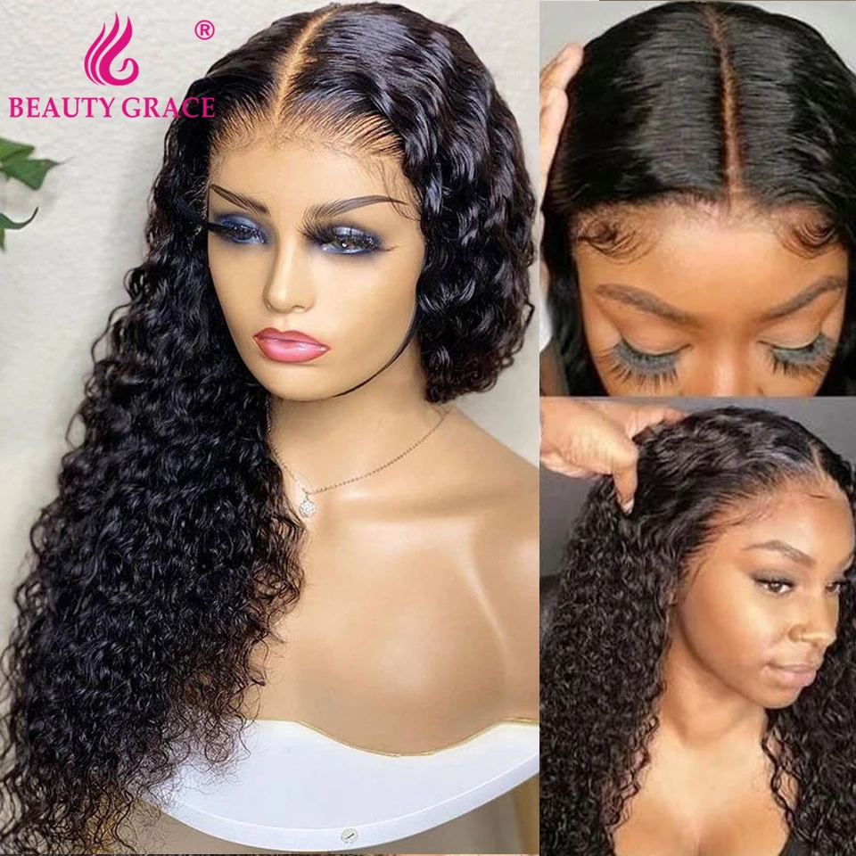 HD Transparent 13X4 Lace Frontal Wig Kinky Curly Wig Deep Curly Lace Front Human Hair Wigs For Women 30 Inch Lace Front Wig