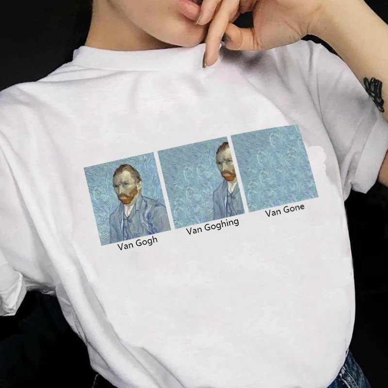 Корейская женская футболка Ван Гога гогинг Гвен меме летняя забавная хипстеры