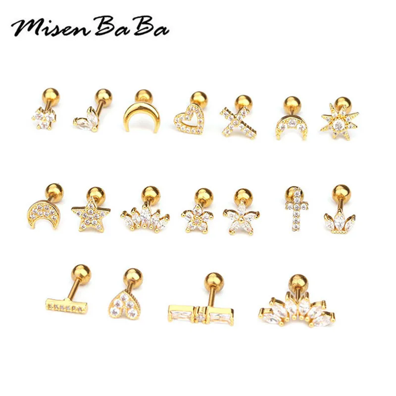 10 шт./лот серьги-гвоздики в форме цветка звезды сердца луны циркона