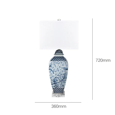Новая китайская прикроватная сине-белая фарфоровая настольная лампа для спальни с ручной росписью, керамическая креативная настольная лампа для гостиной
