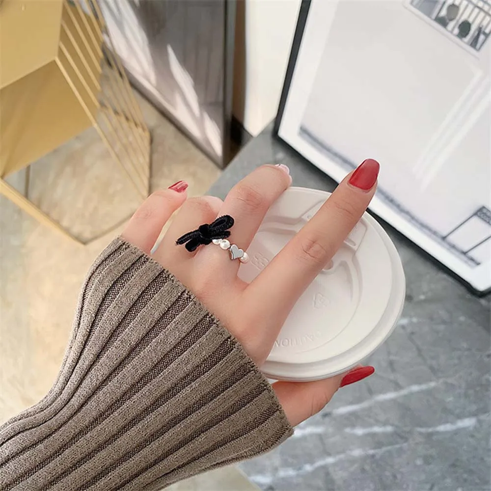 Вино-красный черный цвет бархата поддельные жемчужные банты эластичное кольцо элегантные винтажные украшения с сердцем для женщин.