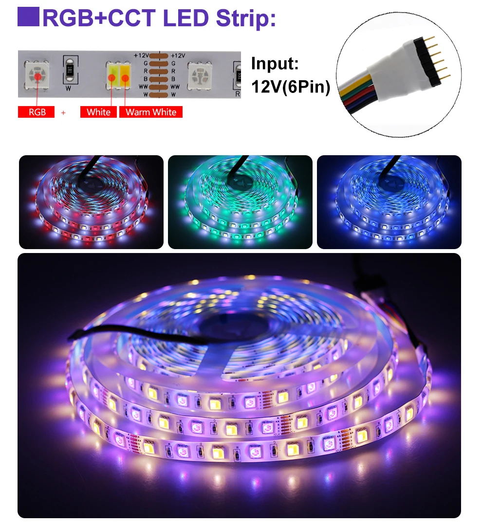 DC12V 5050 Светодиодная лента RGB/RGBW/RGB+ CCT/двойной белый 5 м гибкий светильник+ РЧ пульт дистанционного управления+ адаптер питания набор светодиодных лент