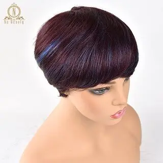 mix blue Парики из человеческих волос, Короткие парики, стриженые по периметру, Омбре, парики для женщин, бразильские волосы Remy, прямые короткие парики без шнурка, 4 цвета, NABEAUTY - Цвет волос: mix blue