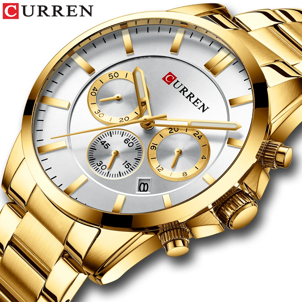 CURREN модные часы мужские деловые кварцевые с хронографом золотые