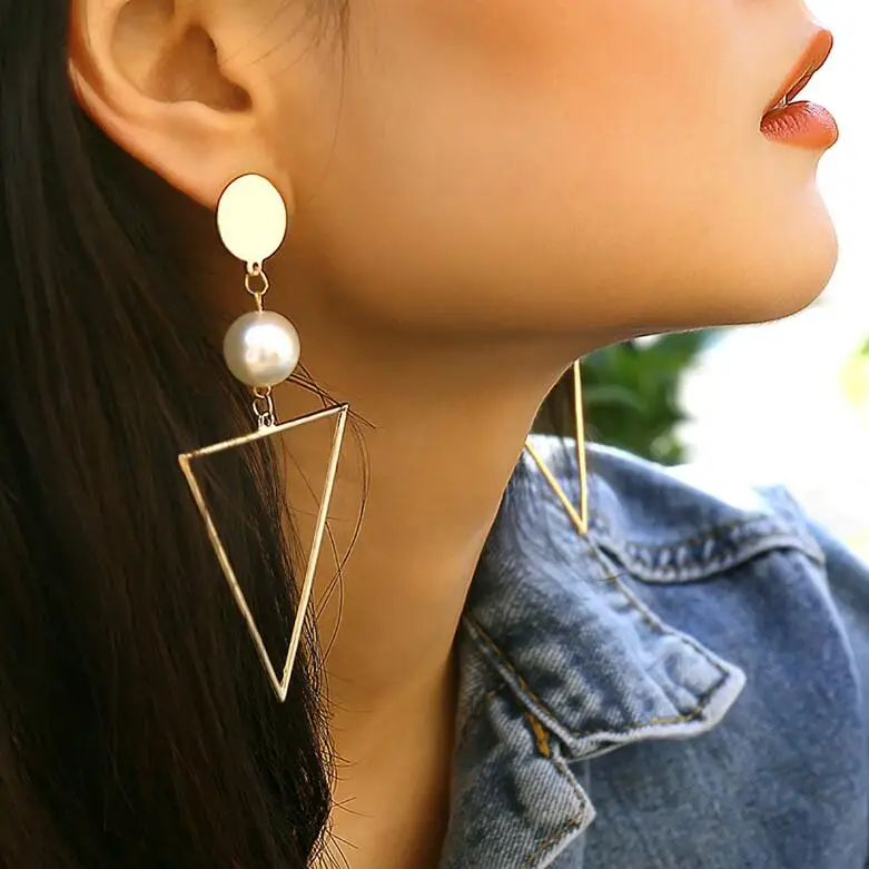 Новинка 2020 Винтажные серьги капли с жемчугом и геометрическим рисунком