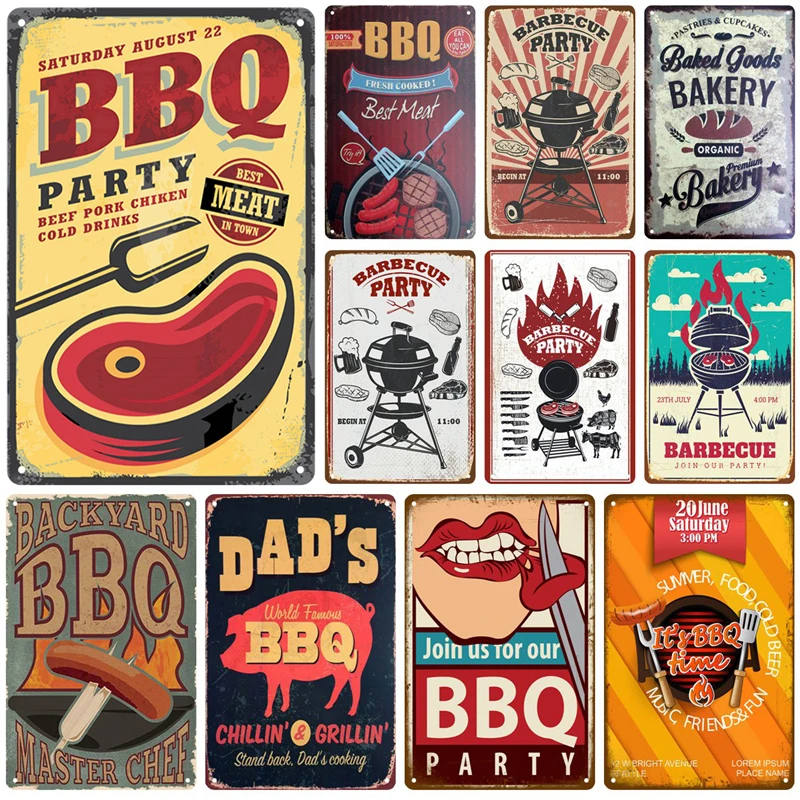 Барбекю еда Ретро паба бар украшение жестяная вывеска потертый шик домашний