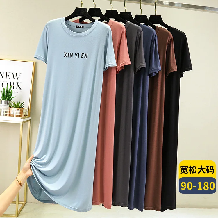 

Casual Letter Print Nightgowns For Women Loose Large Size Sleepwear Dress Modal Short Sleeve Nightwear Summer Nightdress XXL