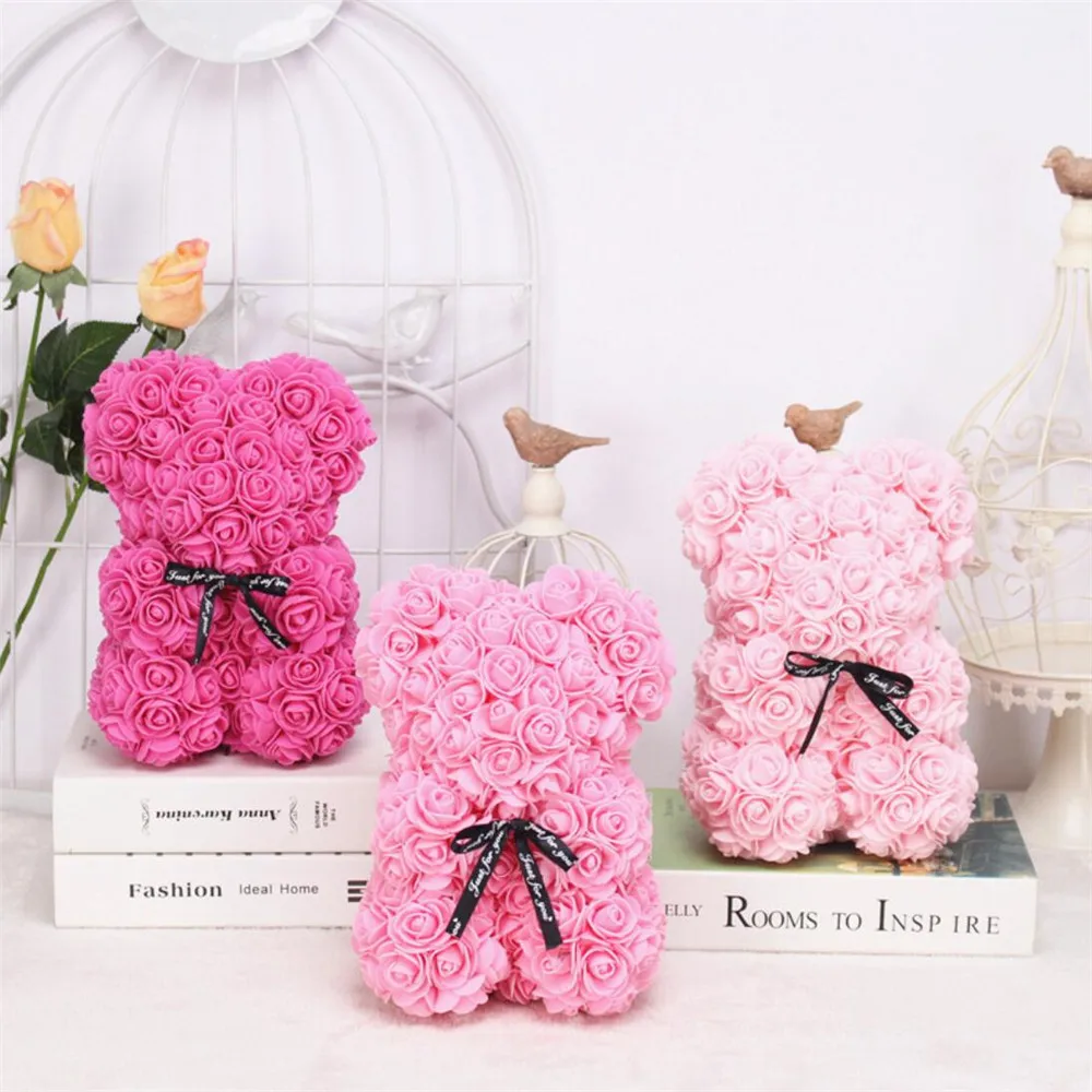 25cm Customized DIY Rose Bear With Box Artificial PE Flower Teddy Valentine's Day For Girlfriend Women Wife Mother's Gifts | Дом и сад