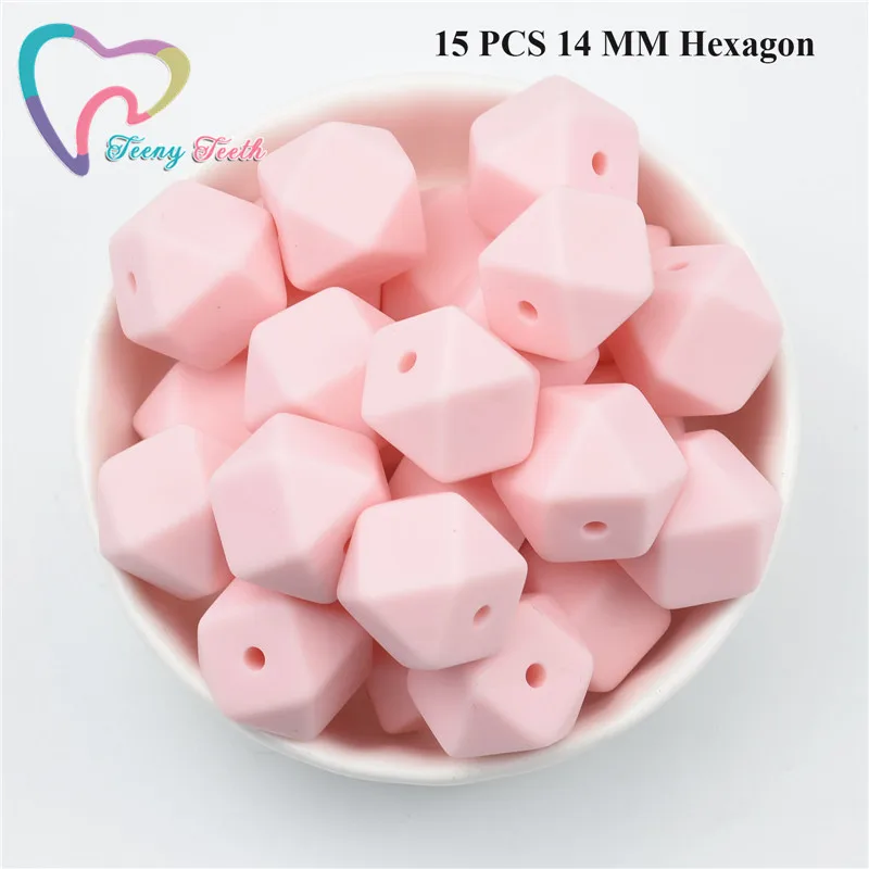 15 PCS 14 MM Hexagon 10 шт. яркие розовые 14-17 мм Силиконовые Детские Прорезыватели для зубов жевательные прорезыватели безопасные игрушки DIY пустышка цепь BPA бесплатно шестигранные детские бусы - Цвет: 15 PCS 14 MM Hexagon