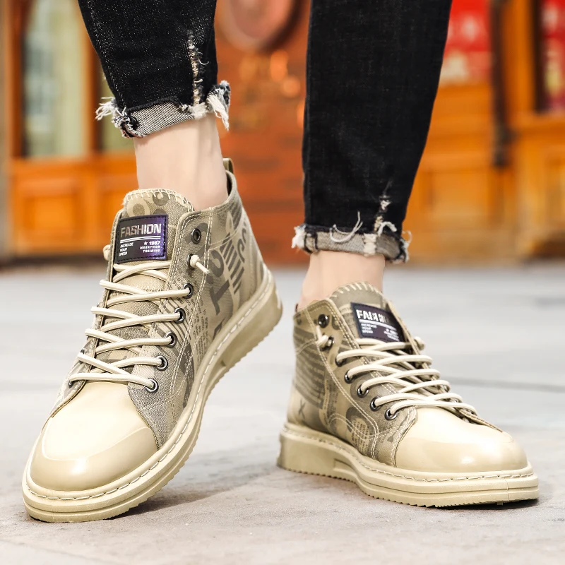 Hight Sneakers Men 2021 Autumn Winter Canvas Shoes Boys Breathable Flat Driving Vulcanize Walking shoes