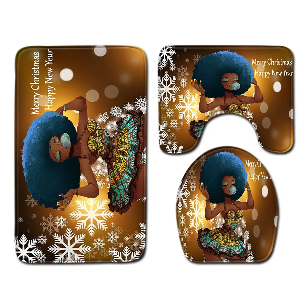 

Zeegle Christmas Bath Mat Set African Women Mat for Bathroom Decor Pedestal Rug Toilet New Year Mat Set Polyester Toilet Rug