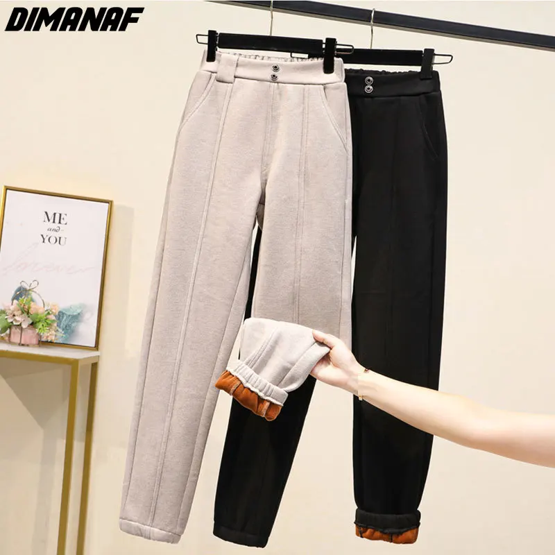 

DIMANAF Women Long Pants Oversize Cotton Thicken Warm Elastic Harem Pants Elastic Waist Lady Trousers Autumn 2021 Winter Pants