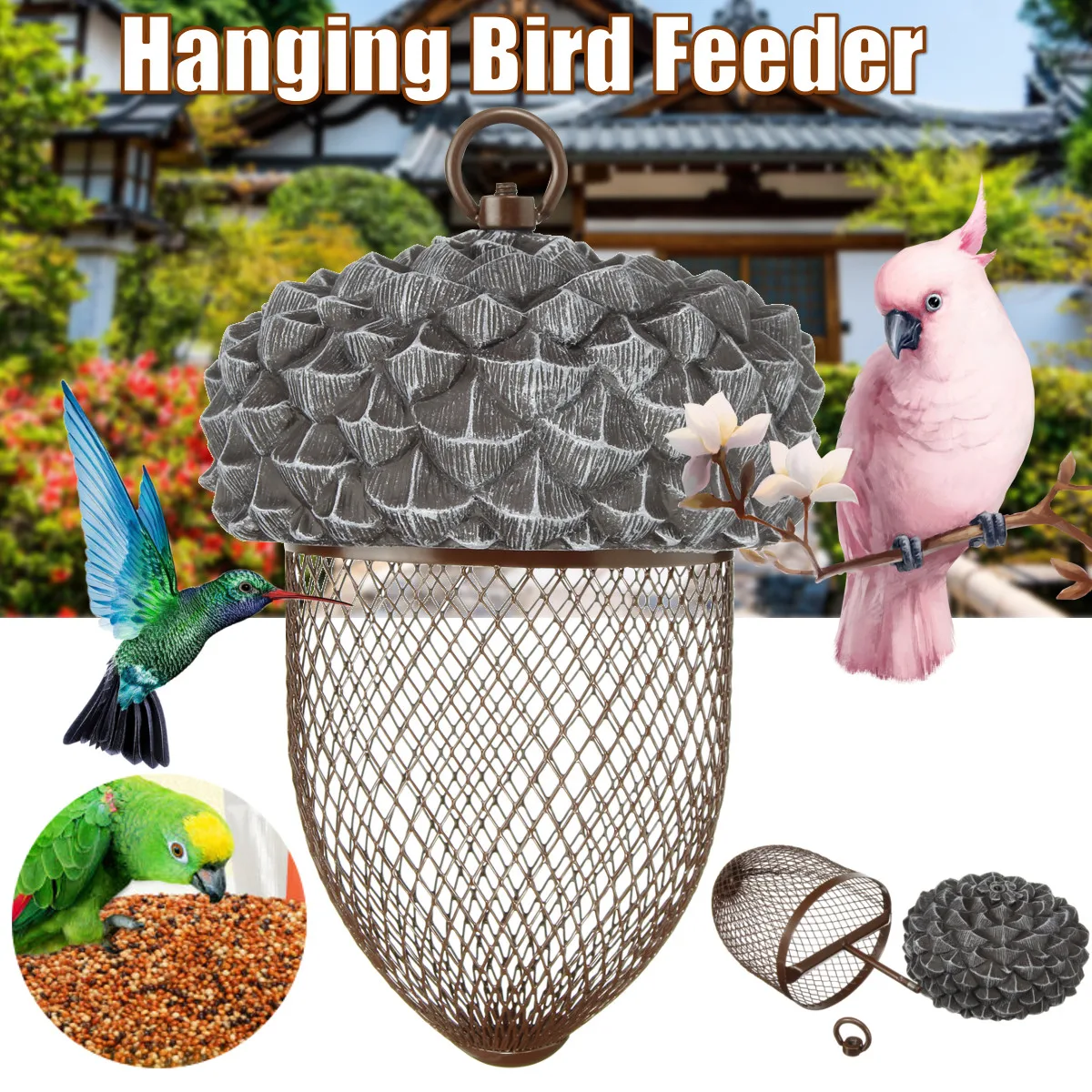 Всесезонная универсальная кормушка для птиц сетчатая уличная подвесная в форме