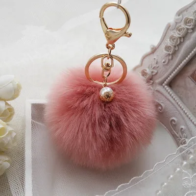 Новые милые брелки для ключей женщин металлическое кольцо плюшевый шар брелок из