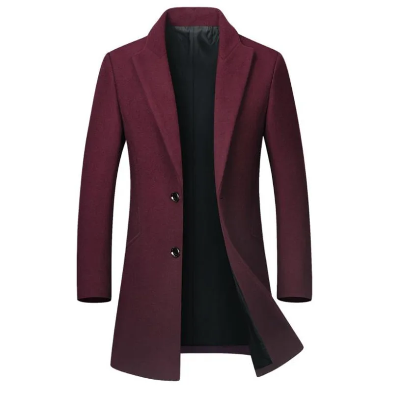 

Мужская однотонная ветровка, приталенная ветрозащитная куртка, шерстяное пальто, однотонная деловая Повседневная куртка с отложным воротн...