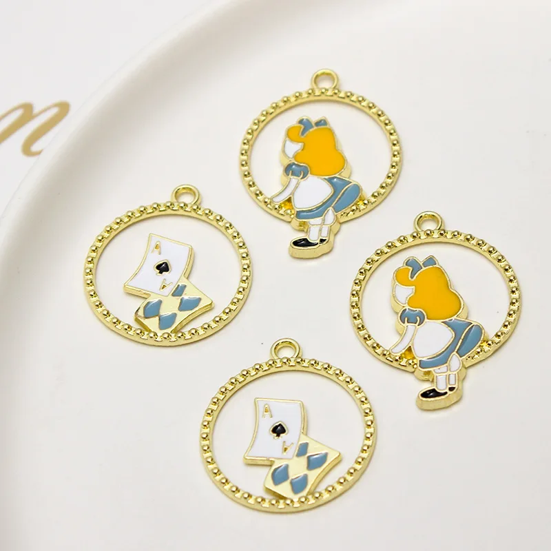 

10pcs Cartoon Girl Hollow Playing Card Alice Pendant , suitable for DIY bracelet necklace earring jewelry making