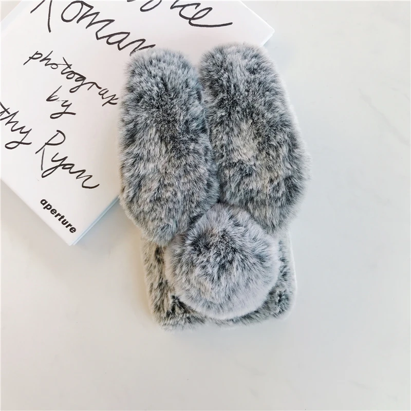 Soft Plush Phone Case For iPhone 11 12 Pro XR X Xs Max 7 8 6 6s Plus 5 5S SE 13 mini 3D Furry Rabbit Bunny Warm Fur Hair Cover images - 6