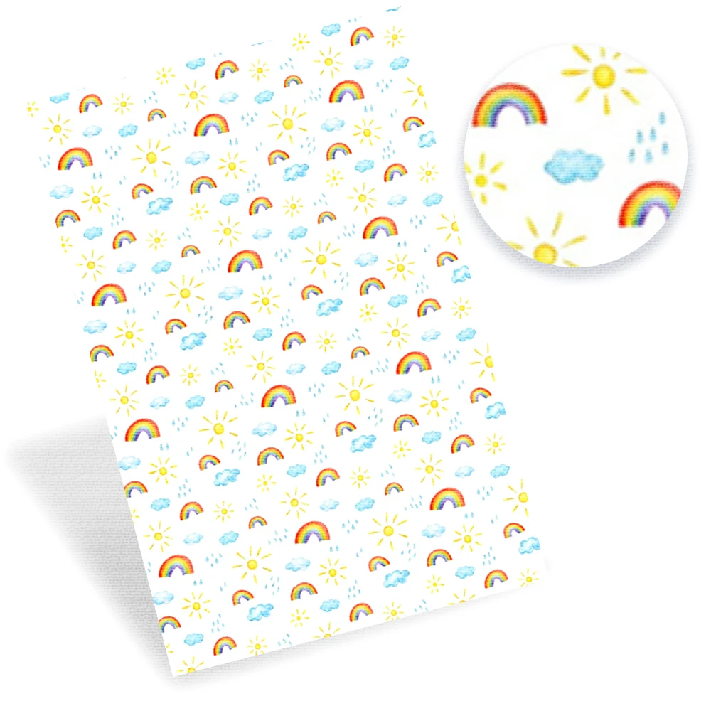 AHB 22*30cm/A4 1pc Faux Leather Sheets Cute Cartoon Rainbow Printed Synthetic Fabric For Crafts DIY Hair Bows Supplies | Дом и сад