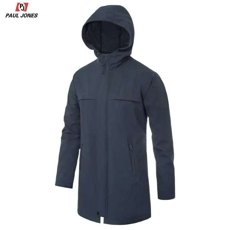 PAUL JONES Men Classic Outdoor Hooded Rain Jacket Coat Long Sleeve Water Repellent Raincoat Zip-Up Waterproof Trench | Мужская одежда