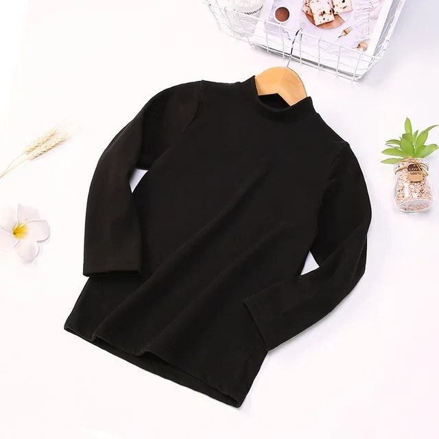 thick black Зимняя детская футболка рубашки с высоким воротником для девочек, теплая плотная детская футболка для мальчиков детское термобелье От 2 до 14 лет - Цвет: thick black