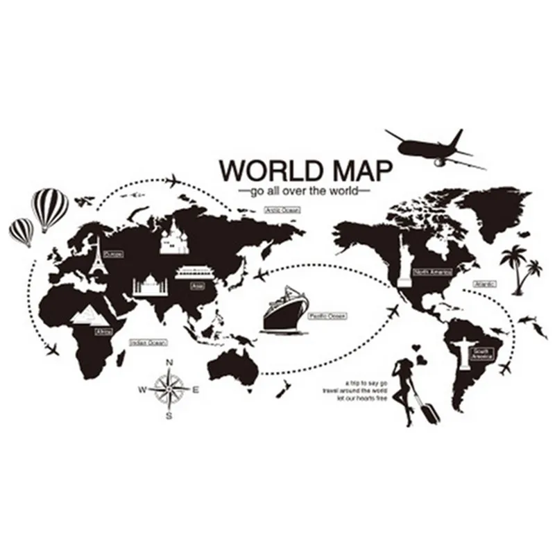 Карта мира на черном фоне росписи туда и обратно по всему миру 3d Виниловые
