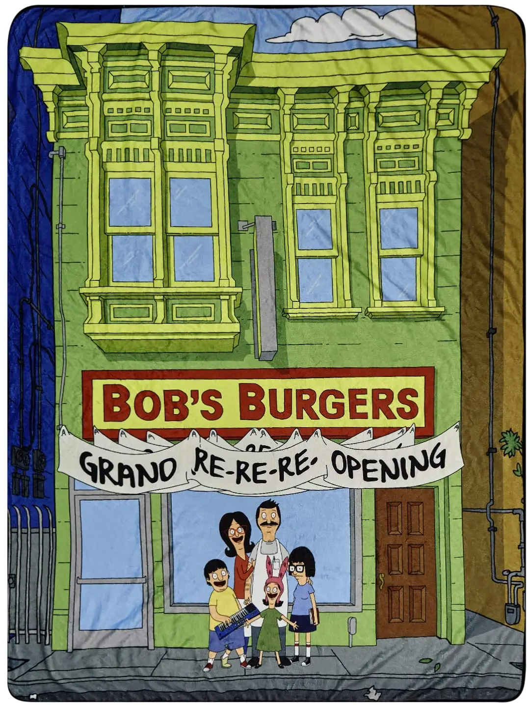 

Bob's Burgers Fleece Throw Blanket - Bob, Tina & Louise Belcher Throw Blanket (Grand Reopening)