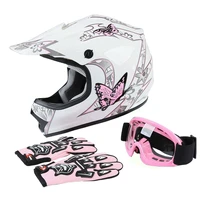 tcmt motorcycle dot youth kids full face helmet goggles gloves off road bike atv pink red black