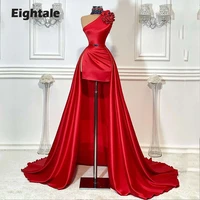 eightale arabic evening dress crystals one shoulder short front long back satin red prom gown celebrity party dress 2021
