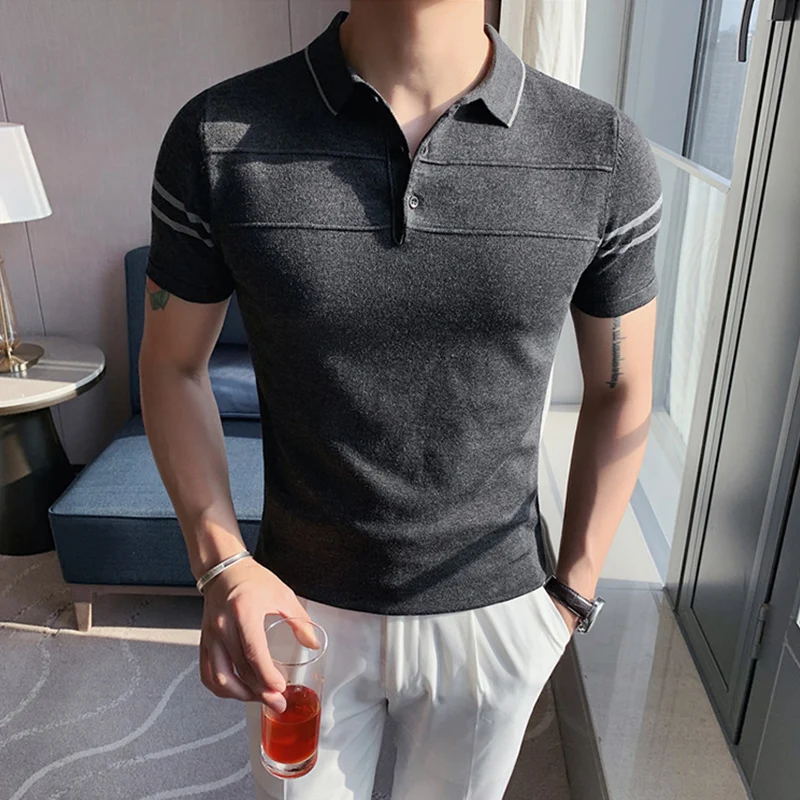 

British Style Men Polo Shirs Striped Short Sleeve Slim Business Shirts 2021 Summer Social Street Wear Men Clothing Casual Tops