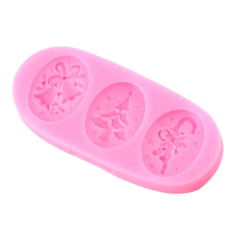 Формы из силикона для конфет и шоколадных изделий с рождественской елкой, палочкой, колокольчиком, бантами, инструментами для украшения тортов и кексов, формы для фонданта.