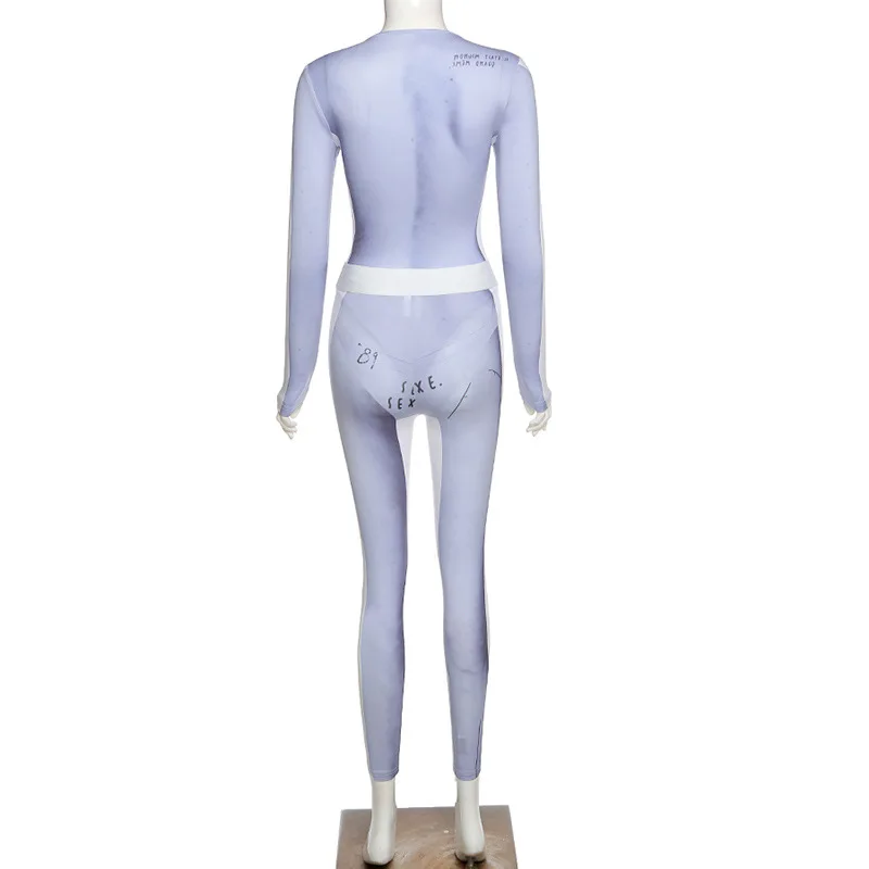 

2020 Autumn Winter Women Print Two Piece Set Women Fashion Streetwear O-neck Long Sleeve Bodysuits+skinny Leggings Matching Sets