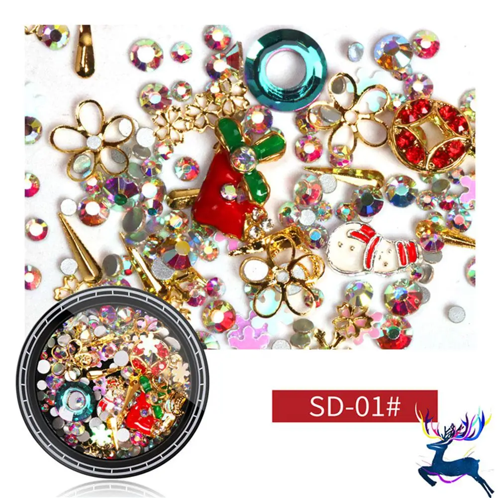 SD01 Рождественские украшения для ногтей, блестки для ногтей, блестящие стразы, Санта Клаус, снежинка, шпильки для украшения, смешанный маникюр, сделай сам, блестящий инструмент - Цвет: SD01