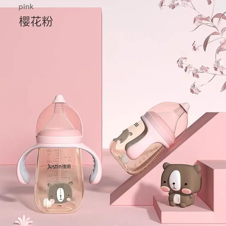 

Cute Bear Bottle PPSU Wide-caliber Feeding Bottle with Straw Handle Silicone Nipple Baby Bottles Newborn Milk Bottle For 0-6M