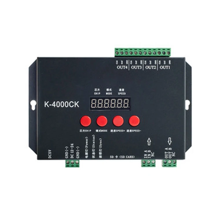 K-4000CK светодиодный пиксель контроллер SD DMX512/WS2811/WS2812B/WS2801/APA102 контроллера 4 порта