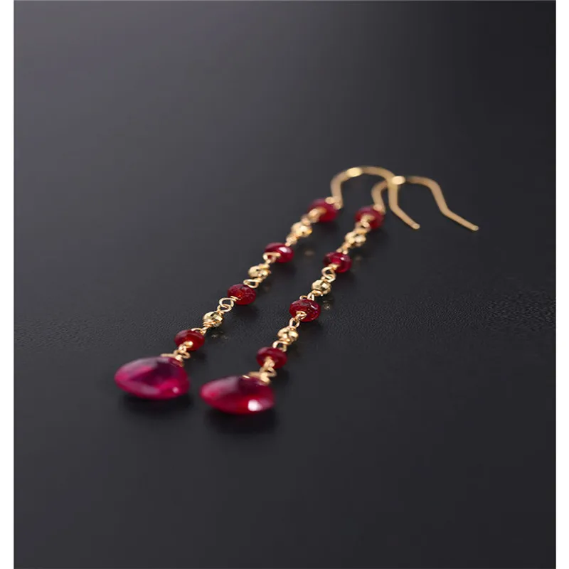 

DAIMI граненые рубиновые серьги женский день натуральный желтый 18K Золотые сережки с кисточками подарок на заказ