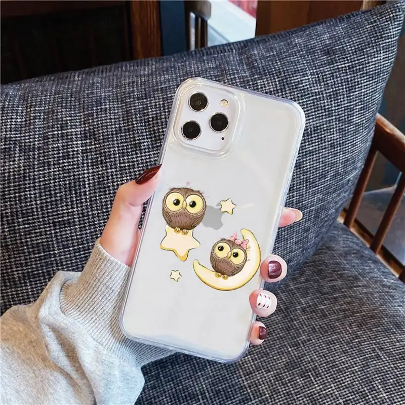 

Cute Owl Black Phone Case For iphone 12 11 8 7 6s 6 5 5s 5c se plus mini x xs xr pro max Transparent soft